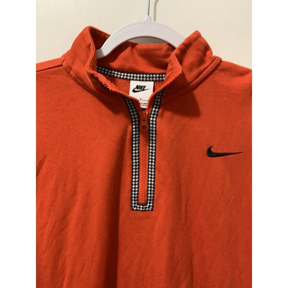 Nike Mens Orange Houndstooth Quarter Zip Pullover Sweatshirt Swoosh Logo Medium